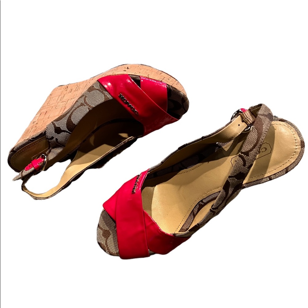 Coach | Cork Wedge Sling Back Sandals Brown &  Pink Sz 7B